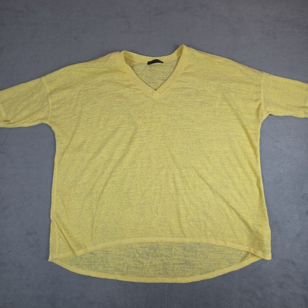Nally & Millie Yellow Sheer Knit Top One Size Lightweight V-Neck Made USA